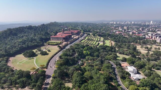 Union Buildings In Pretoria Gauteng South Africa. Aerial View Of Famous Governement Building Of The Country. Business Sky Downtown Cityscape. Business Downtown Up Above. Pretoria Gauteng.
