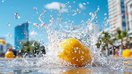 Lemon Splashing Water Against Blue Sky