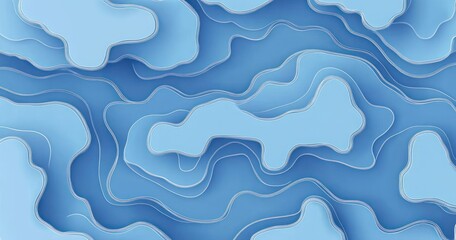 Fototapeta premium Abstract layered blue shapes resembling geographical or topographic map contours with smooth transitions and soft layering effect