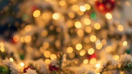 Warm Golden Lights and Festive Ornaments Blurred Background