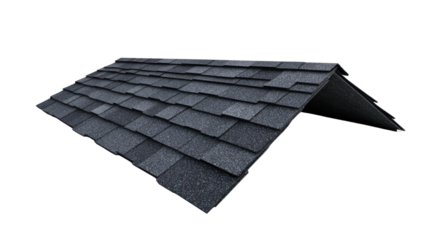 Roof shingles on a structure, black isolate background.