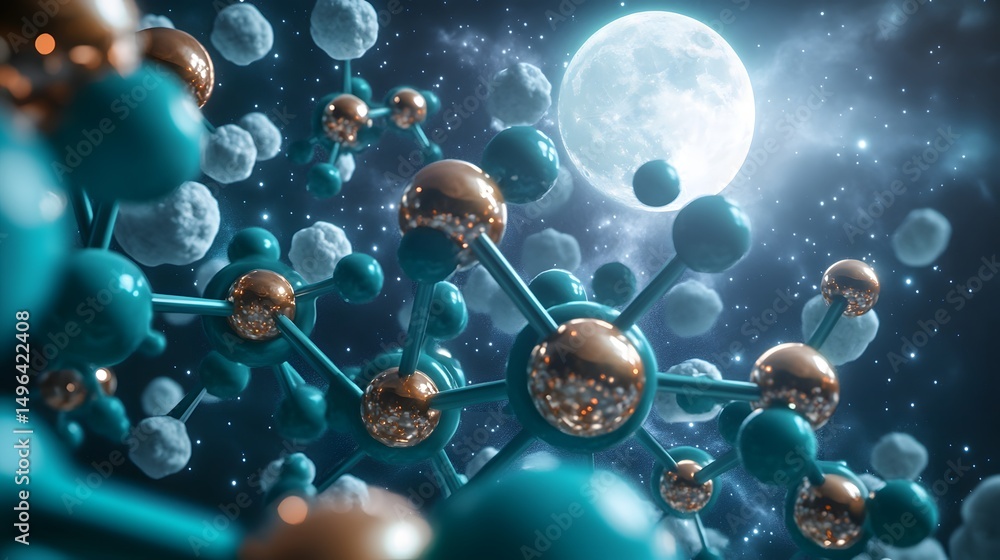 Aufkleber cosmic molecular structures illuminated by a celestial moon.