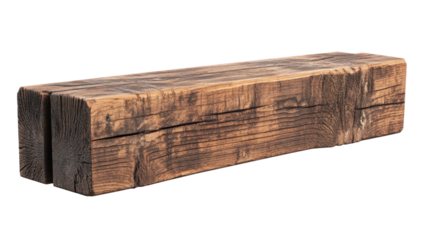 Wooden beam, rustic texture, wood grain, isolated on white background.