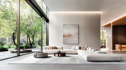 Living Room with Large Window and Garden View