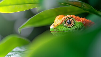 Lizard Peeking Through Leaves