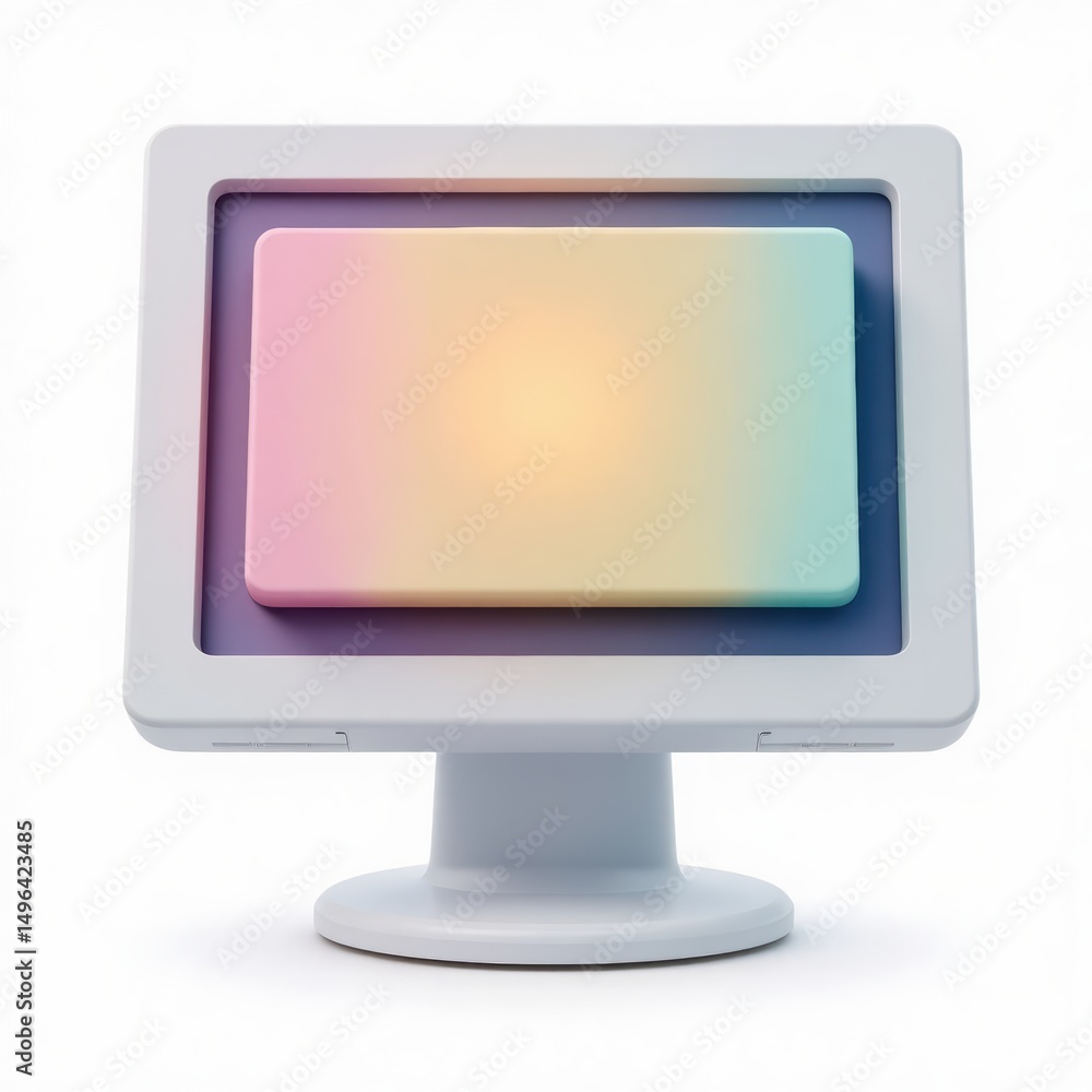 Poster modern pastel monitor display mockup for ui/ux design presentation on white background