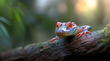 Lizard Resting on a Log in the Forest