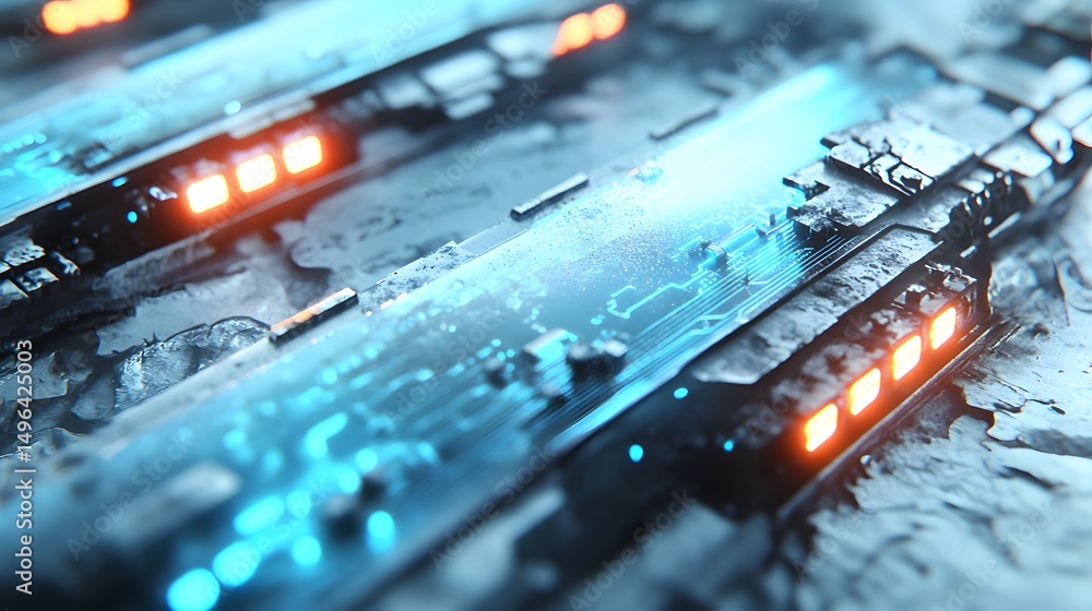 Poster close-up view of futuristic technological panels.