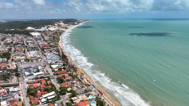 Ponta Negra Beach In Natal Rio Grande Do Norte Brazil. Breathtaking Aerial View Of A Lush Tropical Coastline Scenery. Paradise Landscape Peaceful Stunning. Peaceful. Natal Rio Grande do Norte.