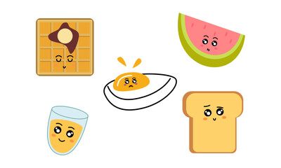 Breakfast Food Kawaii Doodle Set Vector Illustration
