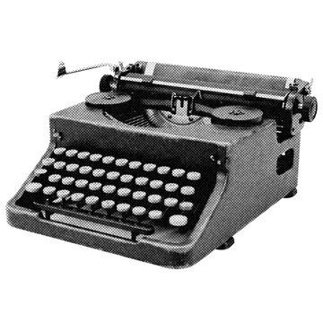Retro vintage Typewriter halftone on transparent PNG. Ideal for overlays, posters, and designs. High-res, AI-based with human edited effects. Old vintage Typewriter in trendy dotted pop art style.