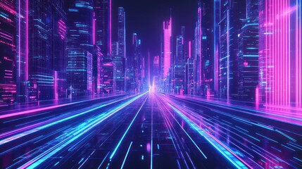 Vibrant futuristic metropolis illuminated with striking neon accents and sleek lines