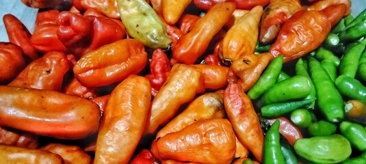 Various Fresh Chili Peppers at a Traditional Market in Yogyakarta
