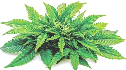 Cannabis plant with green leaves, and closeup.