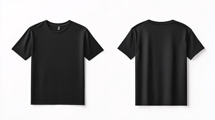 Fototapeta premium a black T-shirt mockup presented in a flat lay style, isolated on a clean white background. 