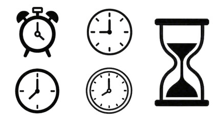 Timers and clock icon set. Time line symbol. Containing clock, stopwatch, hourglass and more Vector illustration