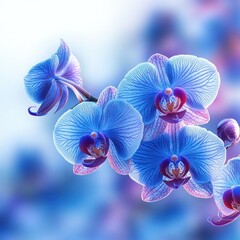 Close-up of vibrant blue orchid flowers with intricate petals and delicate textures against a soft, blurred background expressing tranquility and natural beauty