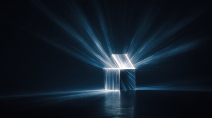 The splash and scattering of particles from the opened gift box shows the intensity and energy of the fantasy phenomenon for the background as a gift, surprise, celebration.
