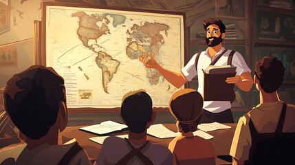 Teacher leads geography lesson.