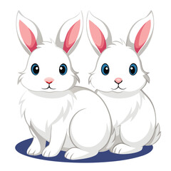 Two fluffy white rabbits sit side-by-side a white background
