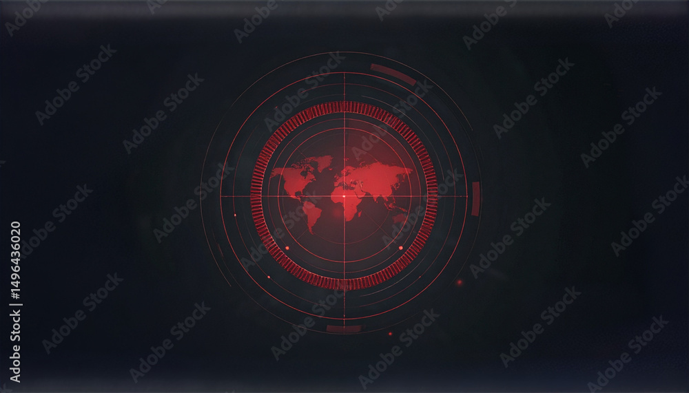 Aufkleber a world map in the center of a red target screen, symbolizing the interconnectedness of our global c