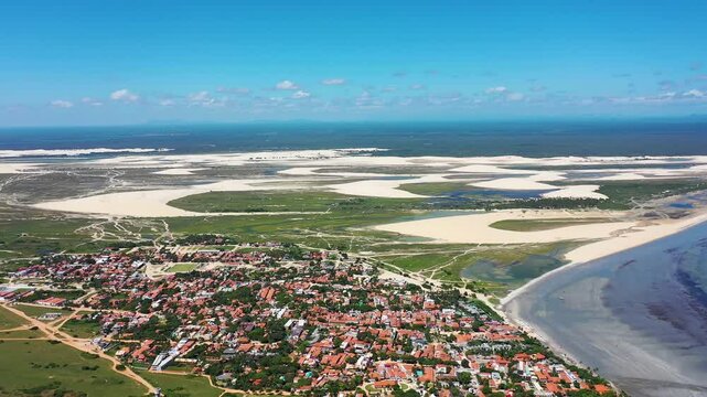 Jericoacoara Skyline In Jericoacoara Ceara Brazil. Stunning Tropical Coastline Beach Scene Viewed From Above. Deserted Skyline Peaceful Wanderlust. Deserted Watercolor Shore. Jericoacoara Ceara.