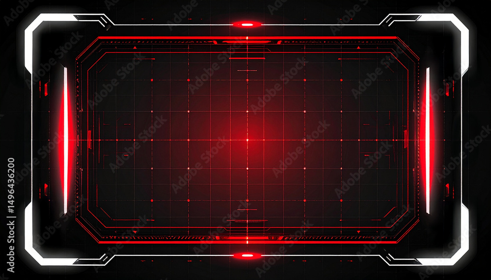 Poster futuristic red and white digital interface with glowing lines and grid pattern