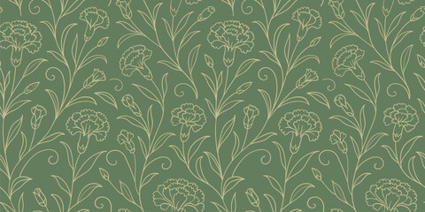 Carnation line drawing. seamless pattern for decorating all fashion designs, fabrics, wallpapers and prints.