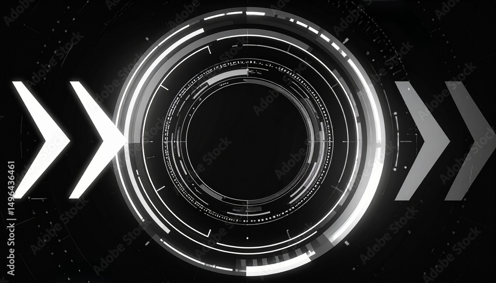 Poster futuristic digital interface with arrows and circular designs