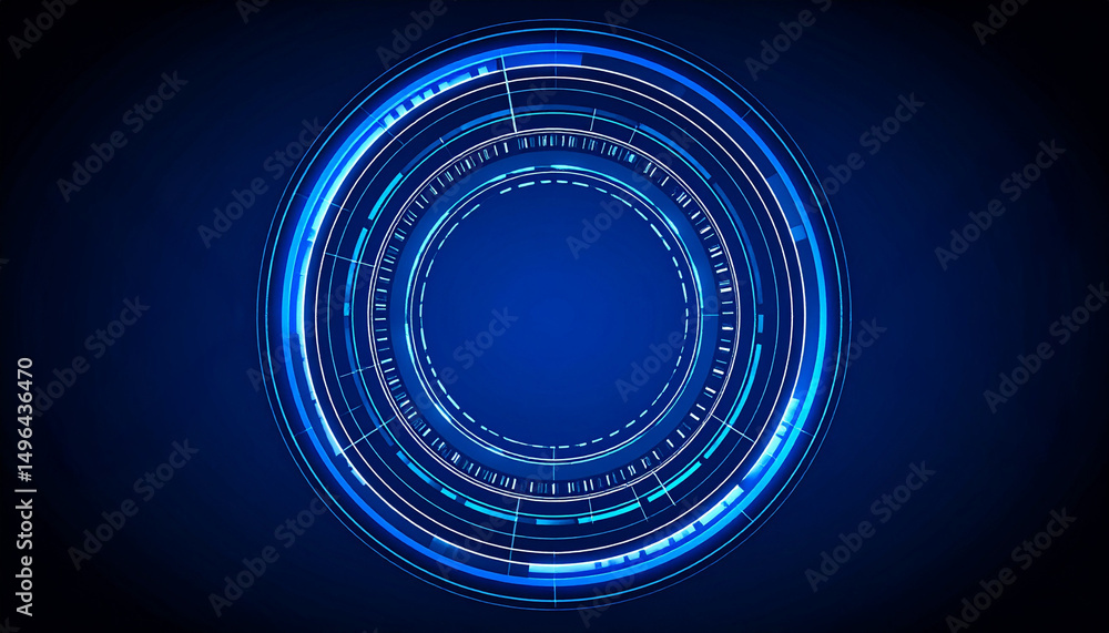 Poster futuristic blue concentric rings that exude a high-tech vibe. the image features several concentric 