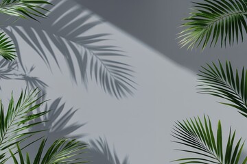 Obraz premium Minimalist Display with Light Grey Background and Palm Leaf Shadows