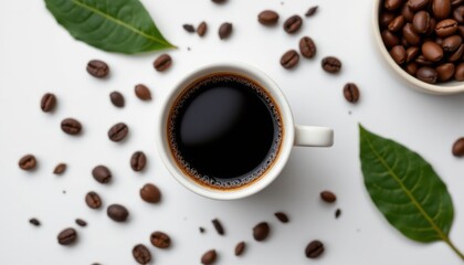 Brewing fresh coffee kitchen counter food photography bright setting overhead view aromatic experience