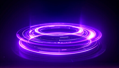 Fototapeta premium Futuristic abstract neon light circles on a dark background, perfect for technology and science concepts. The glowing rings create a sense of innovation and energy.