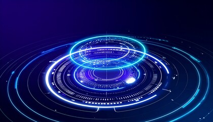 Fototapeta premium An abstract digital user interface with futuristic blue glowing circles and lines. This image suggests technological advancement and innovation.