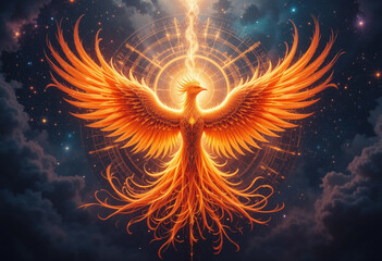 Cosmic Phoenix Rebirth in Geometric Fire and DMT Mandala Sky