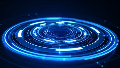 A futuristic, glowing blue digital user interface, ideal for technological concepts, with concentric circles illuminating