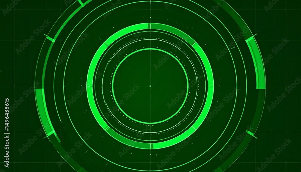Poster abstract green radar screen with concentric circles and gridlines, indicating a futuristic technolog