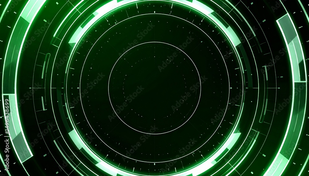Poster a captivating digital interface featuring a green circular design with futuristic elements. the conc