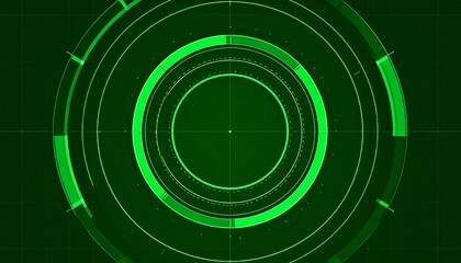 Abstract green radar screen with concentric circles and gridlines, indicating a futuristic technological interface. The digital display shows an alert signal