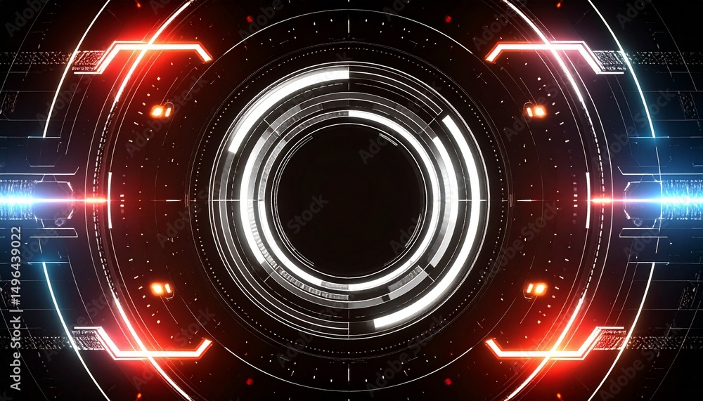 Poster futuristic abstract technology interface design featuring a digital circle and geometric shapes. a h