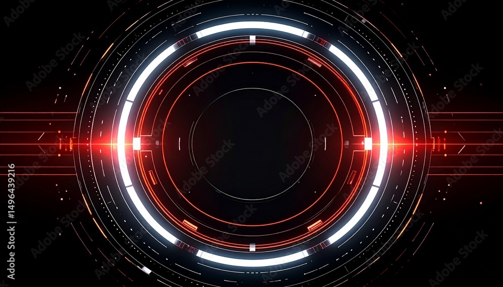 Poster futuristic digital interface with a glowing circular design. the abstract composition features a cen