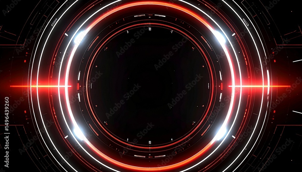 Poster abstract technology background with glowing red and white circles. futuristic design with a dark bac