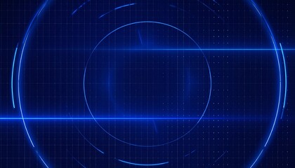 Obraz premium A futuristic, abstract blue HUD with circular and linear lights on a dark blue digital grid background