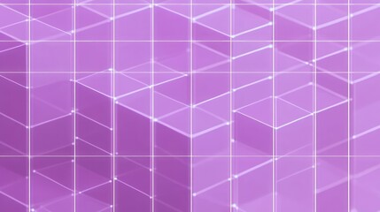 Abstract digital geometric pattern with glowing cube outlines in purple hues creating a sense of depth and futuristic technology