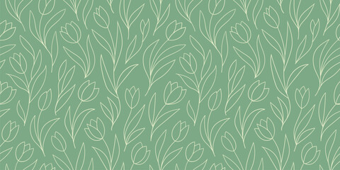 Tulip line drawing. seamless pattern for decorating all fashion designs, fabrics, wallpapers and prints.