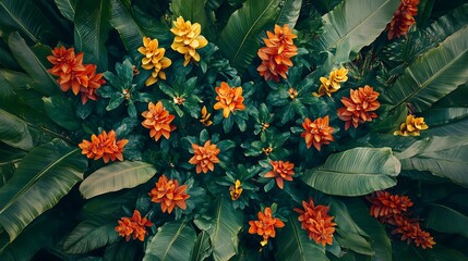 Tropical Flowers Overhead View.