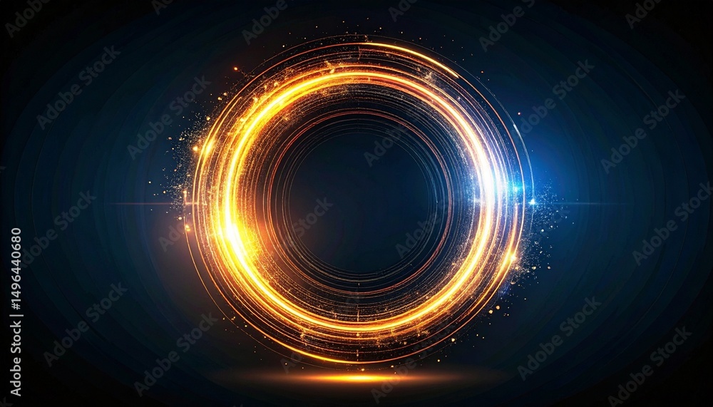 Poster abstract image of bright neon circles with a glow effect, perfect for technology or futuristic theme