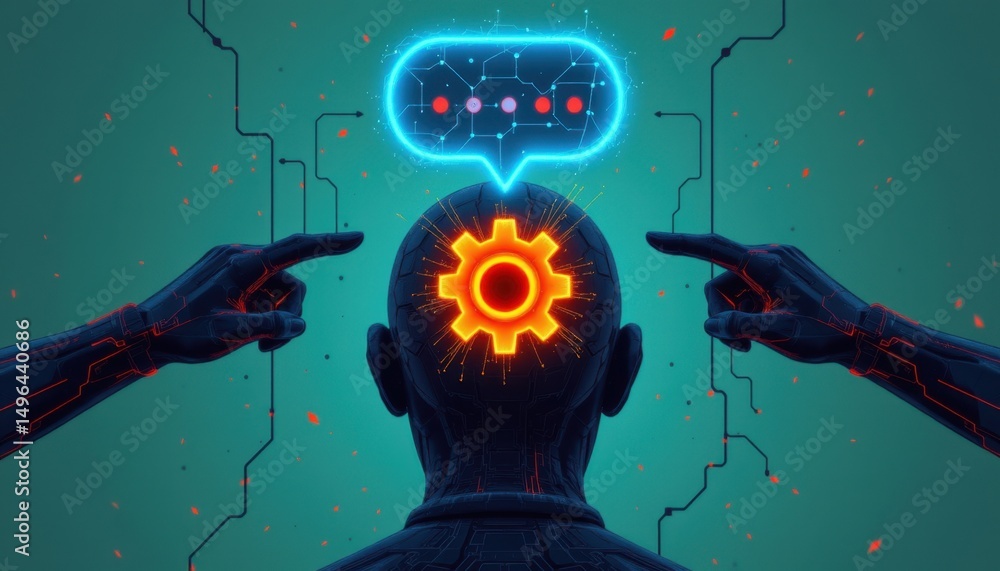 Poster exploring cognitive technologies human-ai interaction digital realm visual art futuristic perspectiv
