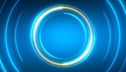 Illuminating blue and yellow circles on a vibrant blue background. The circles have a glowing neon effect, adding a touch of energy and dynamism to the scene