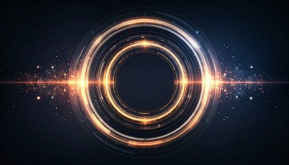 Abstract golden rings on a dark backdrop, representing energy and brilliance